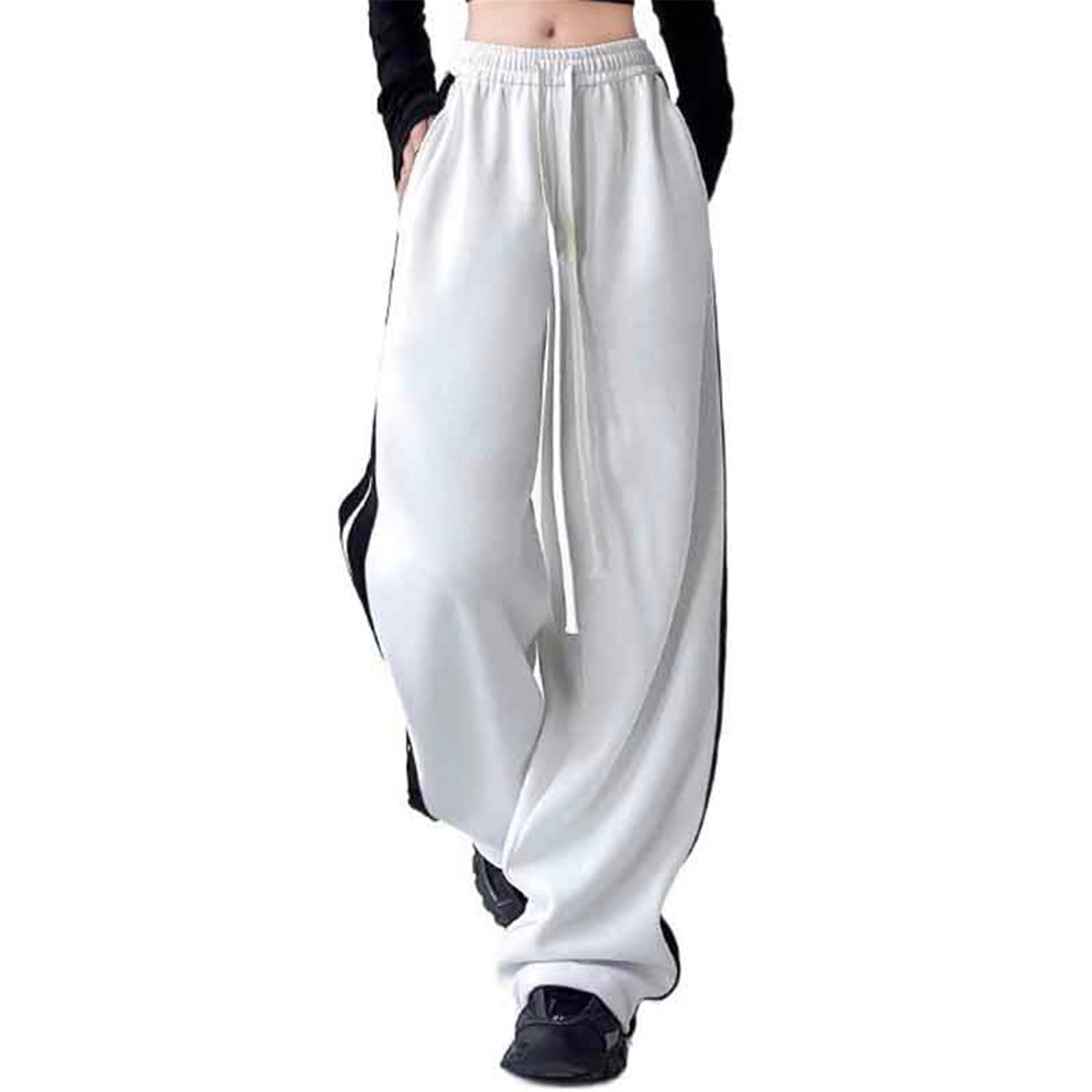 Womens Pants Summer Thin Black Loose Straight-Leg Trouser for Women-White-X-Small