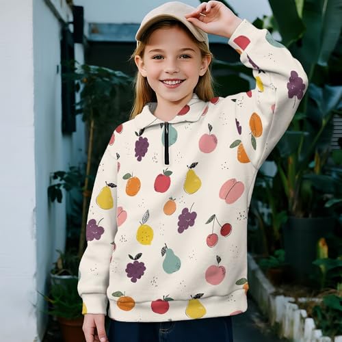 Image of AmzPrint Girls Graphic Quarter Zip Coat Long Sleeve Lightweight Oversized Athletic Running Hoodies For Kids Teen Girls