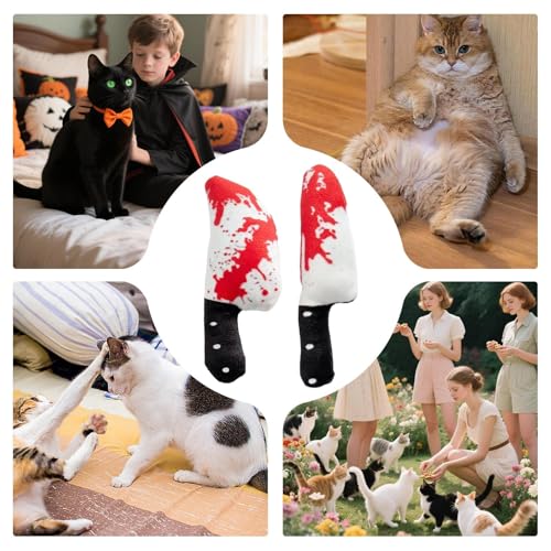 Katzenkauspielzeug – Kätzchen Zahnen Plüschtier mit Katzenminze | 2 Stück Blutiges Schneider-Design zum, Kratzen, Training, Solo-Spielen, Outdoor-Übungen, Jagdinstinkte und große Rassen Katzen