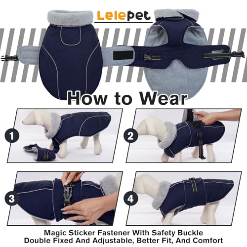 Image of Lelepet Dog Jackets for Medium Dogs Waterproof Dog Coat with Adjustable Fit | Reflective Fleece Vest with Adjustable Buckle Hook & Loop Windproof Cold Weather Coats for Small Medium Large Dogs, Beagle, L