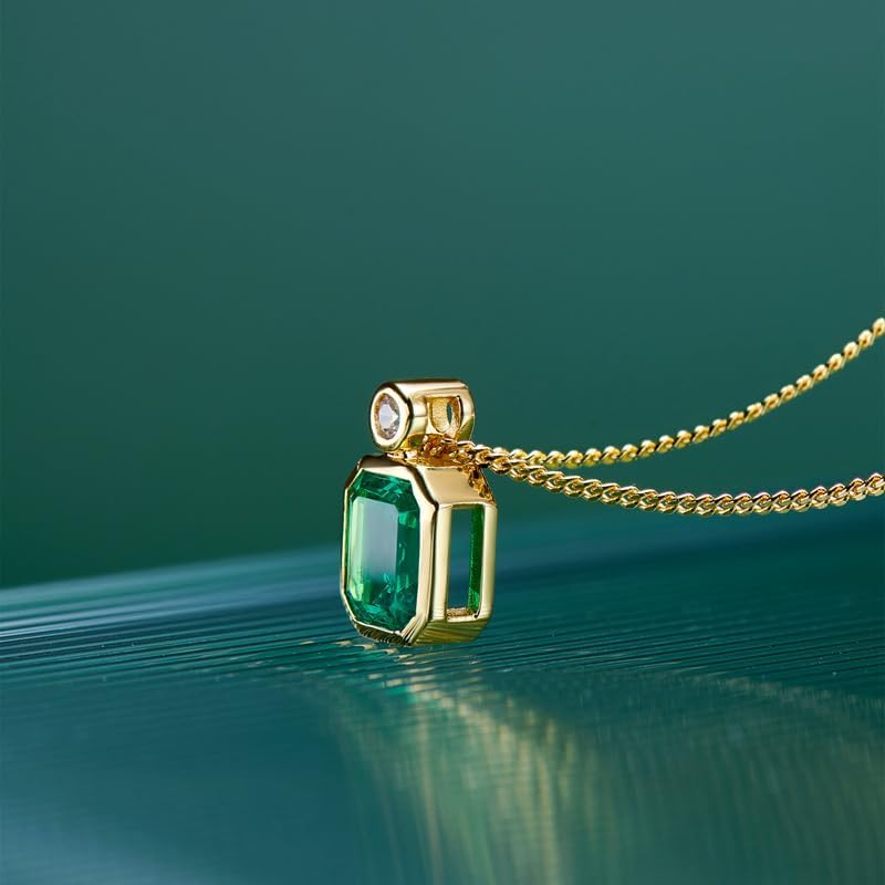 14K Gold Necklace with Geometric Emerald Pendant Necklace, Elegant Minimalist Birthday Gift, Precious Gemstone for Her Special Day3