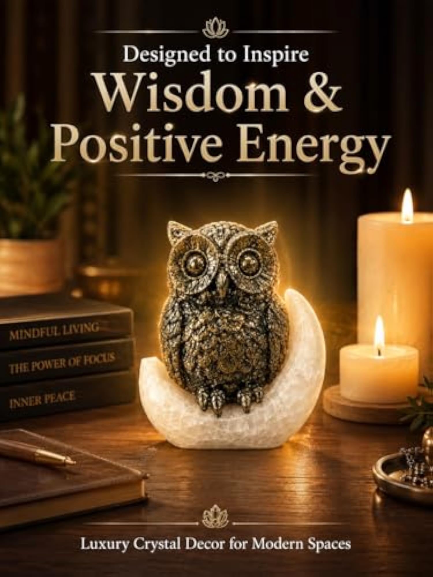 Handcrafted Pyrite Stone Tortoise Figurine (Owl with Moon)