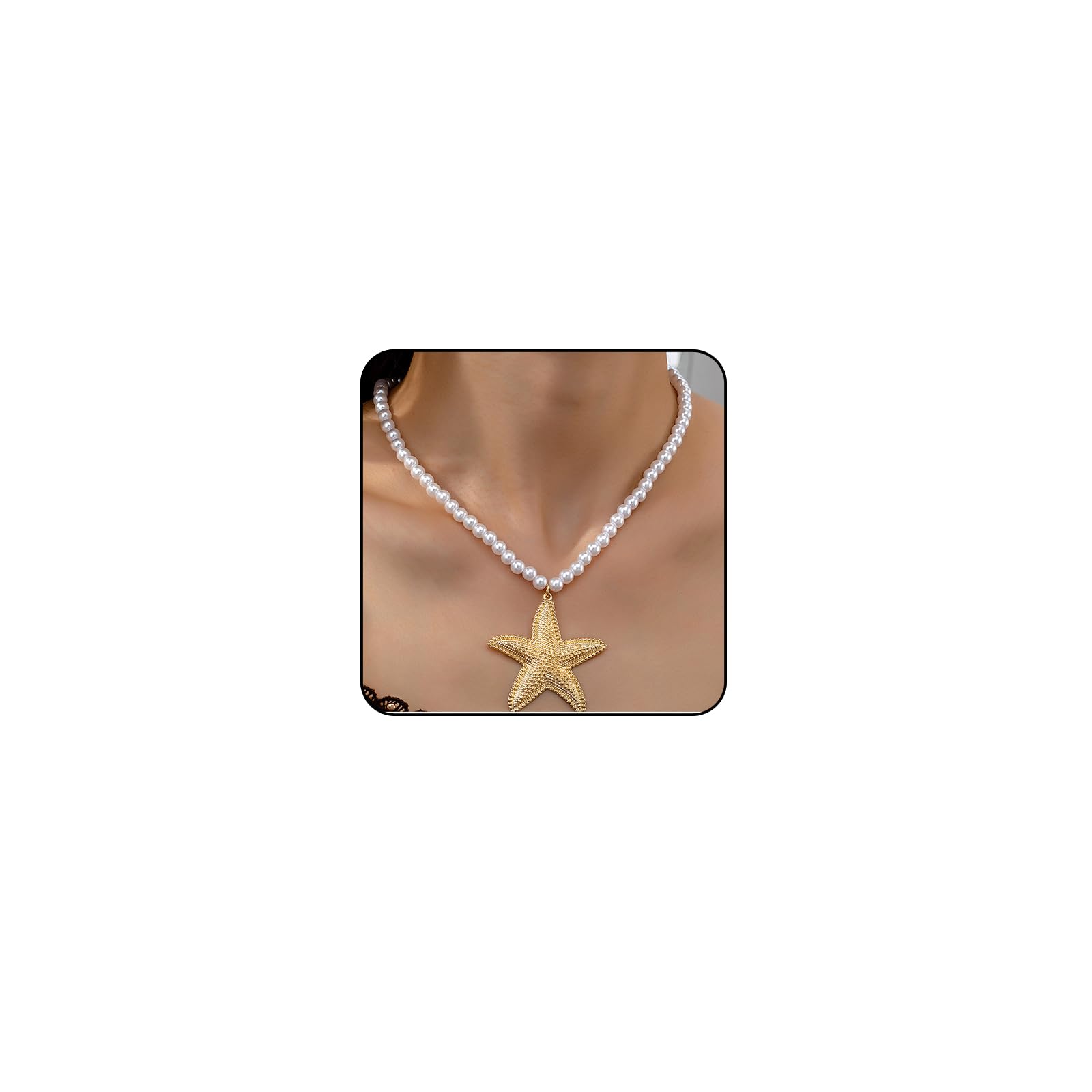 XYTDM Collar de estrella de mar dorada, aretes de estrella de mar blanca, collares de playa azules para mujer, joyería de estrella de mar, collar de océano, joyería de playa, collares de verano,