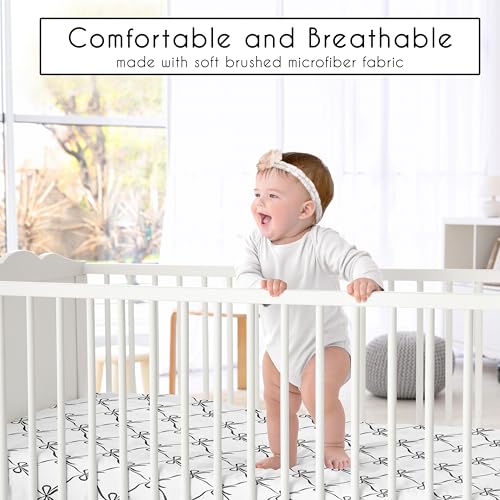 Image of Sweet Jojo Designs Fitted Baby Crib Sheets (Black Bows) for Girls, Infant Nursery, Toddler Room - Standard Size (Black and White Bow for the Shabby Chic, Ballet, Dancer, Ballerina Princess Collection)