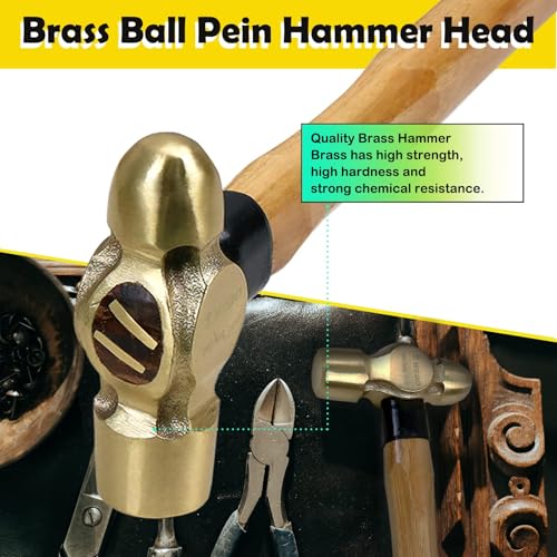 Image of WEDO Brass Ball Peen Hammer 12 oz(3 /4lb), Ball Pein Hammer with Wooden Handle, Length 280mm(11 inch), Die-Forged, Corrosion Resistant, DIN Standard