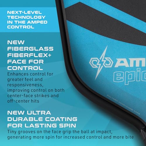 Selkirk Sport Amped Control Pickleball Paddle | Assembled in The USA | Next-Gen FiberFlex+ Face & Ultra Durable Spin Coating | 16mm X5 Core for Unrivaled Precision & Control | Epic Lightweight Blue