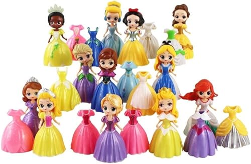 24Pcs Magic Clip Dolls Dress Princess Cinderella Belle Alice Snow White Ariel Rapunzel PVC Action Figures Toys Dolls Girls Gifts