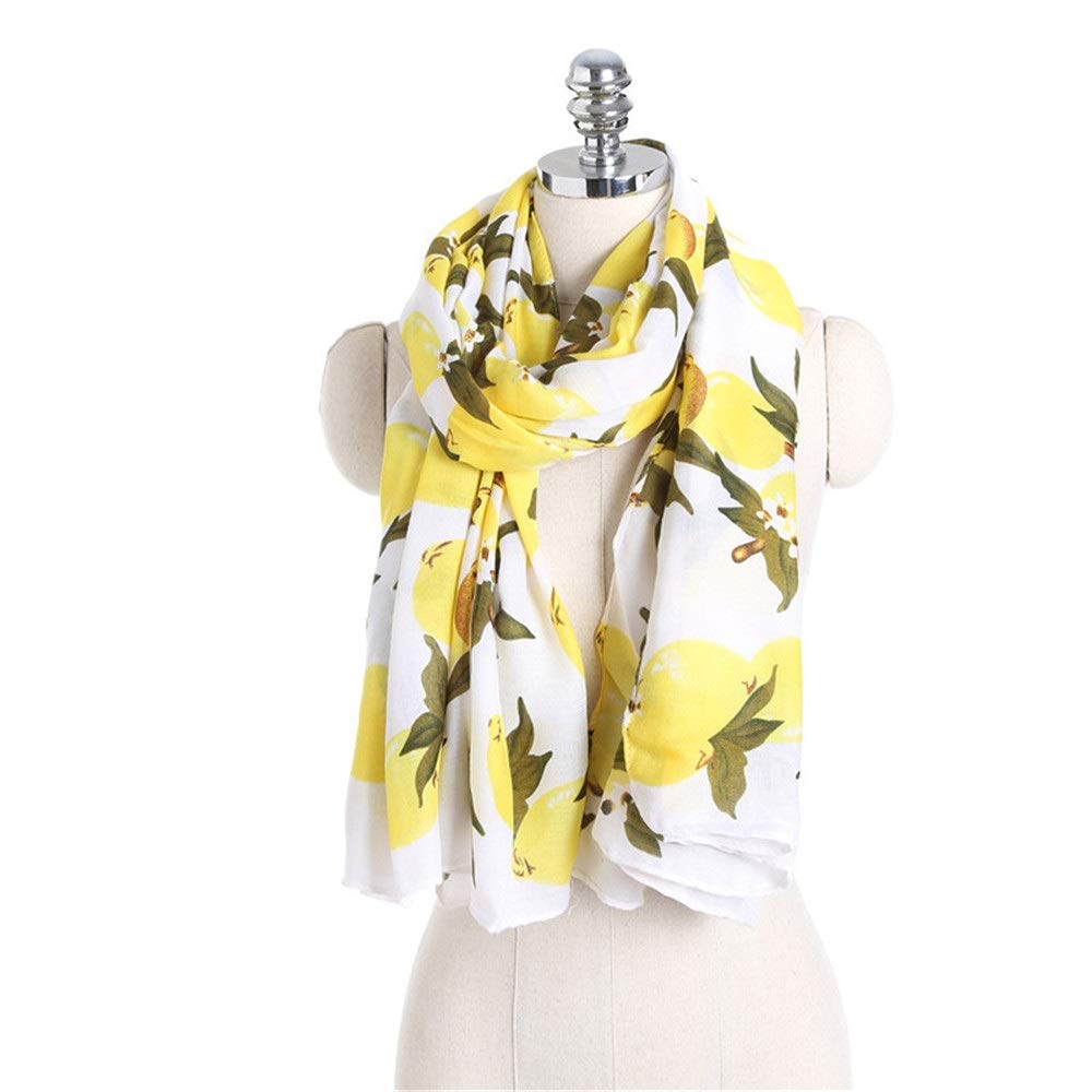 Pañuelos cuadrados de satén, Cuadrado Pañuelo for el cuello Estampado Limón Algodón Lino Seda Amarillo 170x95cm