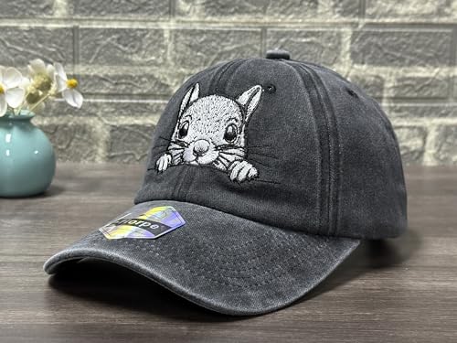 Image of Squirrel Hat for Men Women Adjustable Embroidered Baseball Cap | Animal Lover Casual Gift, Premium Embroidery, Adjustable Fit