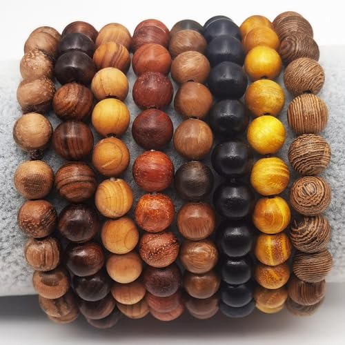 8 Pieces Natural Wood Elastic Beaded Bracelet for Men and Women4