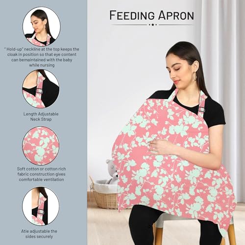 Image of ZIKKU 100% Cotton Nursing Cover for Breastfeeding, Soft and Breathable, Feeding Apron /Cover for Nursing Moms, Lightweight and Comfortable Maternity Breastfeeding Cover with Mobile Pocket (Pink Flower)