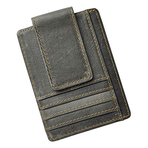 Image of Le'aokuu Genuine Leather Magnet Money Clip Credit Card Case Holder Slim Wallet