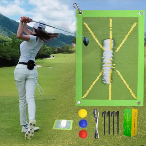 ONEMEAN Golf Training Mat - Indoor & Outdoor Hitting Mat, Swing Trainer & Divot Board, Compact Golf Training Aid for Professionals & Beginners