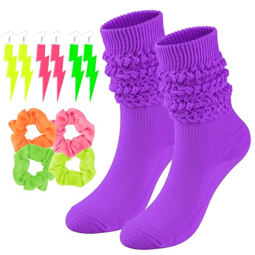 TRIITECH Neon Slouch Socks for Women 80s 90s Scrunch Knee High Socks