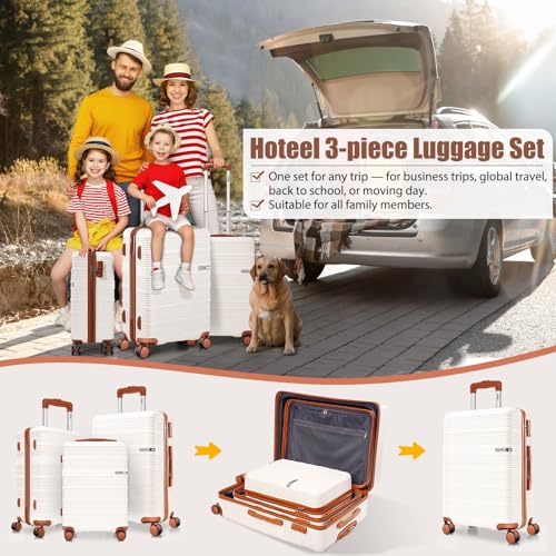 Hoteel Luggage Sets 3 Piece Suitcases With Wheels，20" Carry On Luggage With TSA Lock, ABS+PC Durable Lightweight Hard Shell Luggage Sets For Travel，Business Trip, Large Suitcase 20 24 28 Inch, Beige2