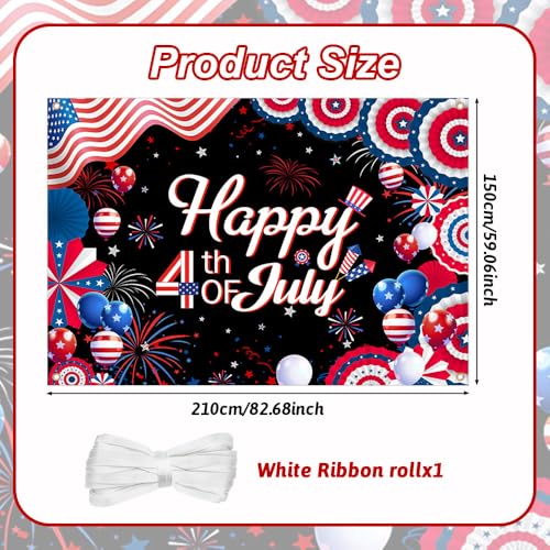 Image of AIBIIN Happy 4th of July Backdrop Fourth of July Banner 4th of July Decorations Patriotic Backdrop for Photography Independence Day Party Decorations Supplies 82.67 x 59.05 Inch