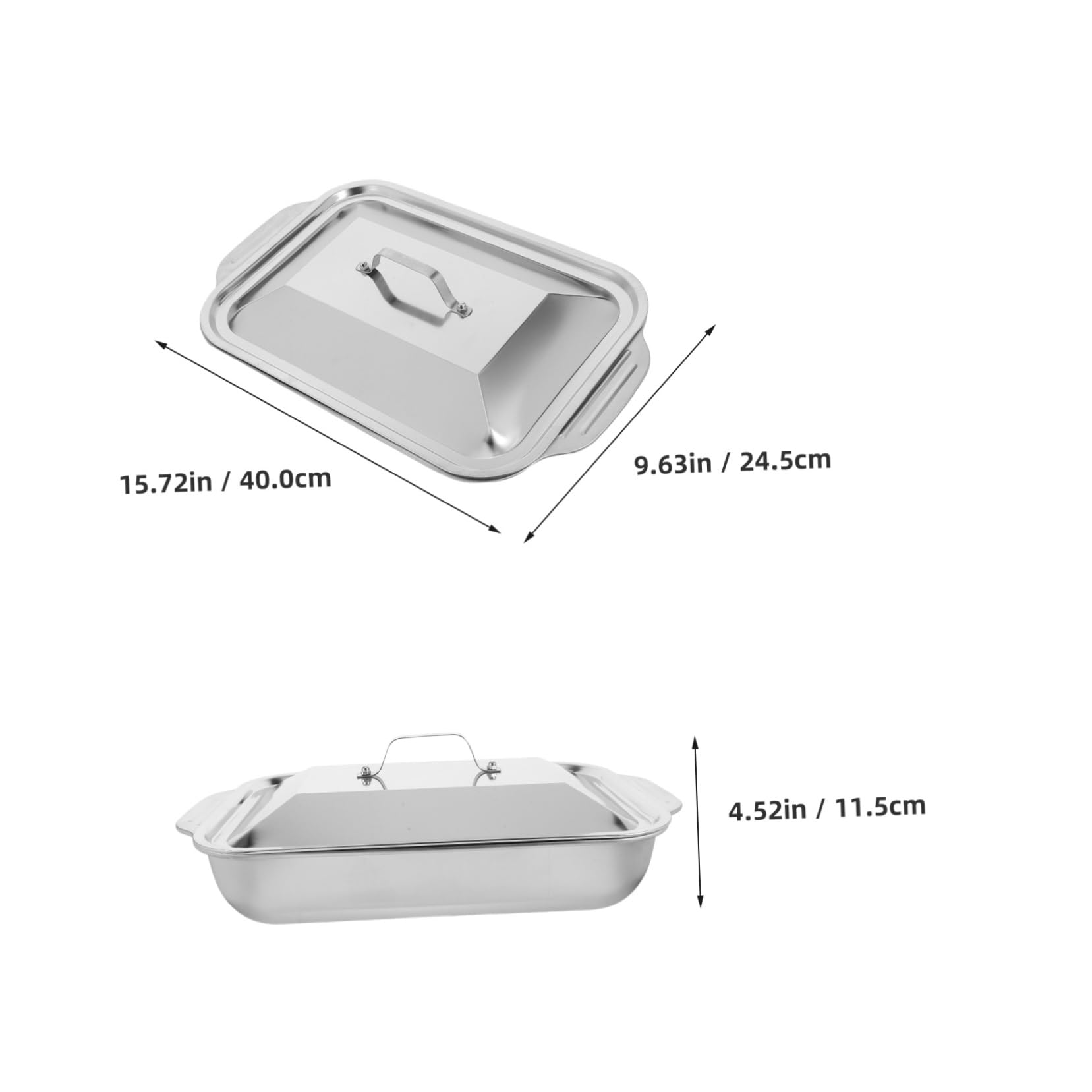 Cabilock 1Set Heavy Duty Stainless Steel Roasting Tray with Lid Deep Baking Pan for Fish Meat and Cakes for Family Gatherings and Outdoor Barbecues