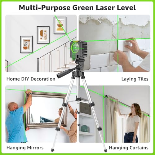 DIY Kreuzlinienlaser mit Stativ, Huepar 30M selbstnivellierendes Laserwasserwaagenwerkzeug, grüner Kreuzlinienlaser zum Aufhängen von Bildern, Fliesen, Bauprojekten, Batterie und Tragetasche inklusive