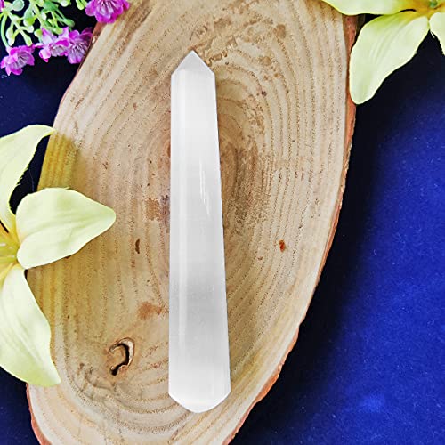 Image of Selenite Crystal Wand for Reiki Healing 100-150 Gm | Natural Crystals Stone Wand for Vastu Meditation Massager Tool