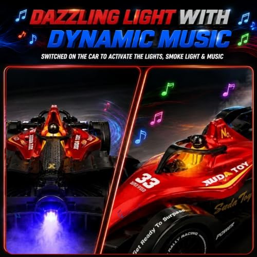 Image of Graphene RC Formula 1 Smoke Car Toy 1:14 Scale 2.4Ghz Remote Control Sports Racing Car Toy 2WD High-Speed LED Lights Music Mist Spray Crawler Monster Cars for 4+ 5+ 6+ Boys Girl Kids Adults