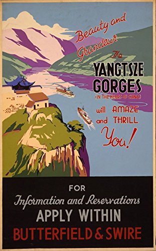 Poster Vintage Le Yangtsze Gorges A1 en bois multicolore pour décoration intérieure rétro Chic