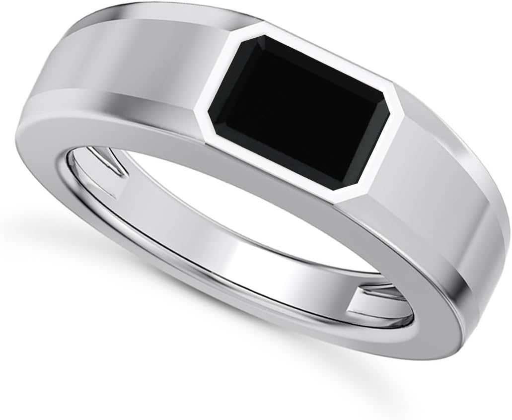 1CT - 3CT Gemstone Signet Pinky Ring - Emerald Cut Gem Pinky Ring White Yellow Rose 10K 14K 18K Gold Sterling Silver Mens Gem Signet Rings for Anniversary Fathers Day