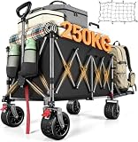 Wózek festiwalowy 370 l na kółkach, wytrzymały składany wózek, przenośny wózek kempingowy o udźwigu 250 kg, składany wózek kempingowy, na plażę, do ogrodu, na zakupy, wędkarstwo, konstrukcja z otworem