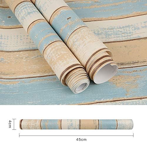 FENTIS Wood Panel Wallpaper for Kitchen Peel and Stick Wallpaper for Bathroom Brown and Blue Self Adhesive Contact Paper for Walls Living Room 44.5x500cm Furniture Sticker for Door Worktop