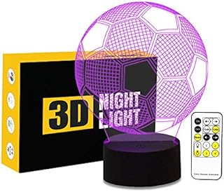 Cirkooh Sport Soccer Football 3D Optical Illusion Lamp 7 Colors Change Remote Control and Touch Button LED Table Desk Night Light for Bedroom Decoration