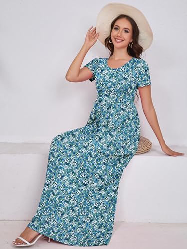 Image of DEARCASE Maxi Dress for Women Short Sleeve Casual Summer Loose Plain Comfy Long Dresses with Pockets