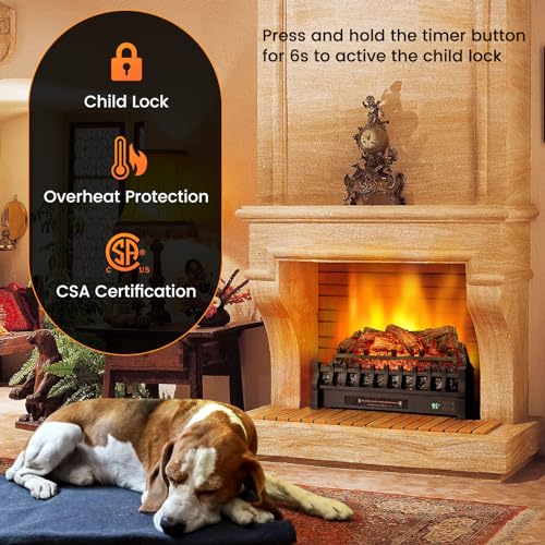 Image of Tangkula 26 inch Infrared Quartz Electric Fireplace Log Heater with Realistic Pinewood Ember Bed, Electric Fireplace Heater Insert with Overheat Protection, Thermostat, 8H Timer, Remote Control, 1500W