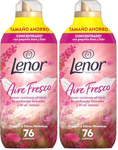 Lenor Aire Fresco Suavizante Para Ropa Frescor A Flores Silvestres 76 Lavados, 1.064L, Frescor Resistente Al Secar En Ambientes Húmedos O Al Sol Intenso (Paquete de 2)