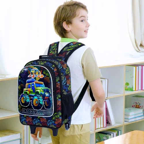 gxtvo Rolling Backpack for Boys, Roller Wheeled Bookbag - Wheeled Elementary School Bag - 3PCS Car2