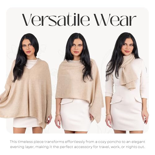 Image of Velanio Cashmere Poncho for Women - 100% Mongolian Wrap & Dress Topper