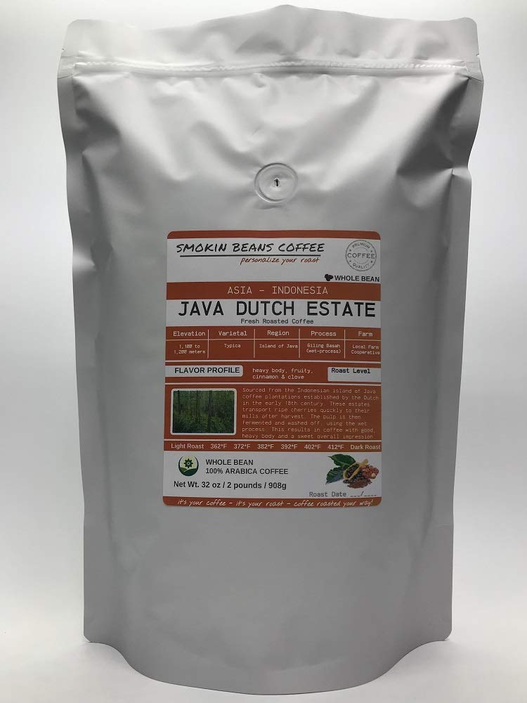 Smokin Beans 2-Pound Indonesian Java Dutch Estate Freshly Roasted Coffee, Giling Basah Processing, Espresso Roast, Premium Whole Bean Specialty Coffee