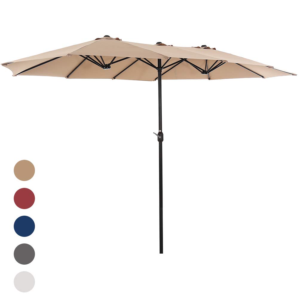 Amazon Com Superjare 14 Ft Outdoor Patio Umbrella With 1 89 Inches Pole Caliber Extra Large Double Sided Design With Crank Polyester Fabric Beige Garden Outdoor