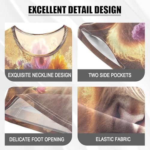 Highland Cow Pajama Set Short Sleeve Pajamas Shorts Sets Cotton Soft Loungewear Sleepwear 5Y4