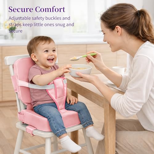 Image of Toddler Booster Seat for Dining Table with Backrest, Waterproof PU Cushion