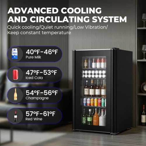 Image of Electactic Wine Fridge 130 Can Beverage Refrigerator Cooler, 3.2 Cu.Ft Drink Fridge for Soda Wine Beer, Adjustable Temperature Control for Home Office, Black