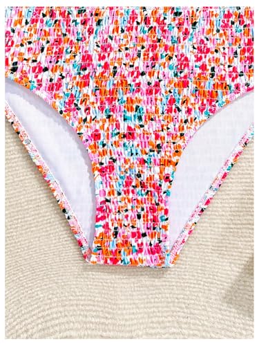 Image of SHENHE Girl's 2 Piece Teen Swimsuit Boho Floral High Waisted Smocked Bikini Bathing Suit