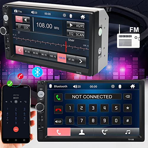 Gehang 7" Double Din Car Stereo For Car Radio Bluetooth Touch Screen Mp5 Player Usb Fm Multimedia Audio +8Led Backup Camera With Steering Wheel Remote Support Mirror Link Usb/Sd/Aux #TOP1