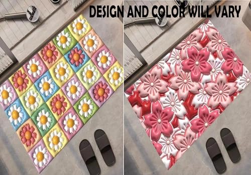 Image of AAZEEM Rubber Anti Slip 5D Water Soaking Floor Mat |Water Absorbent Non Slip Bath Mat |Quick Dry Mat for Bathroom | Rectangular Door Mat for Home |Drawingroom and Design |Pack of 2 |