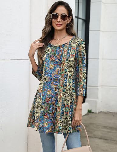 Image of Zeagoo Women Tops 3 /4 Sleeve Dressy Casual Plus Size Tunics Loose Blouses