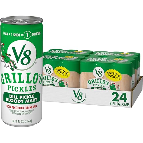 V8 Grillo's Pickles Dill Pickle Bloody Mary Mix, 8 fl oz Can (24 Pack)