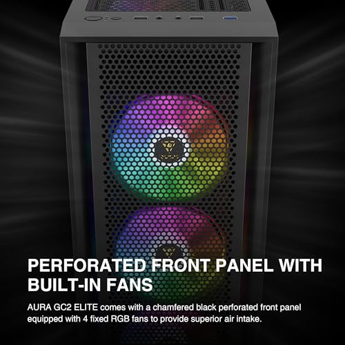 GAMDIAS AURA GC2 ELITE ARGB ATX Mid Tower PC Case, 4 x 120mm ARGB Fan, High Airflow Mesh Front Panel, Tool-Free Tempered Glass Side Panel, Black - Image 3