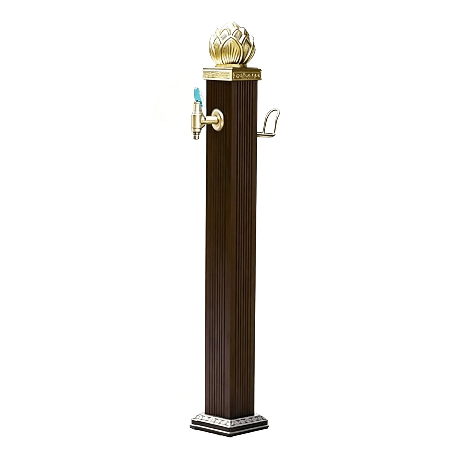Antifreeze Garden Water Column Freestanding Outdoor Water Tap with Lotus Finial & Hose Holder,Water Hydrant Vintage Water Fountain Stand(114x17x17cm)