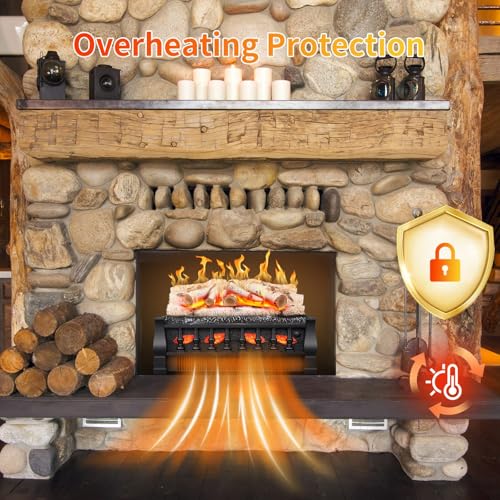 Xbeauty 21-inch Electric Fireplace Logs Heater with Remote Control, 5 Flame Speed & Brightness Levels, 750W/1500W Dual Heating, Overheat Protection, Compact Freestanding Design for Home Office - Image 5