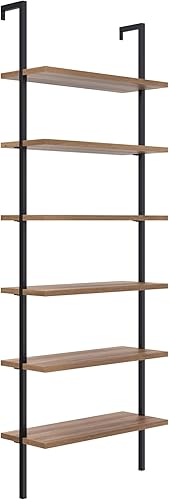 Miniatura 8 de Nathan James Theo - Estantería alta con 6 estantes, para montaje en la pared con madera reciclada y marco industrial de metal, roblenegro