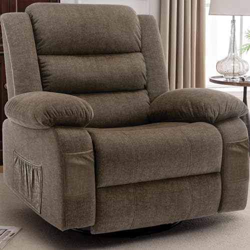 Image of Korser Recliner Chair, Wide Rocker Chair, Rocking Chair with Massage and Heat,360°Swivel Nursery Rocking Chairs, Oversized Recliner for Adults, Cashmere Reclining Sofa for Living Room, Brown