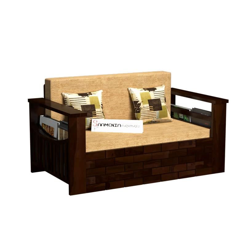 Image of Mamta Furniture Solid Wood Foster 2 Seater Sofa Cum Bed for Living Room | Two Seater Queen Size Sofa Bed for Home | Sofa Com Bed | Sheesham Wood Dark Walnut